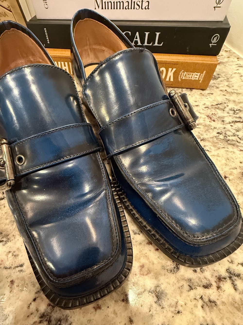 M. Gemi Shoes Women's 37 US 7 blue patent leather loafer office preppy workwear